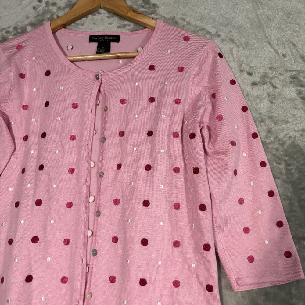 Sydney Easton Petite Cardigan Pink Polka Dot Coquette Grandmacore Aesthetic PL